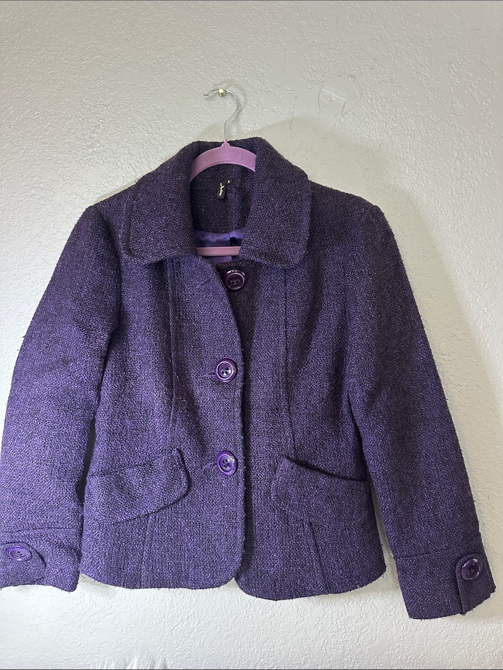ambition Purple Bouclé Blazer Jacket with Notch Collar Size S